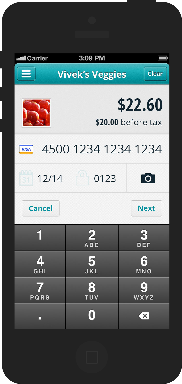 Payments by Wave - Card input view