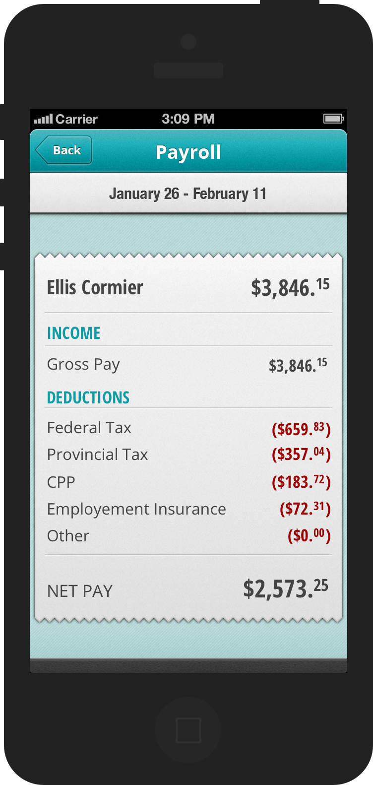 Payroll by Wave - Pay stub view