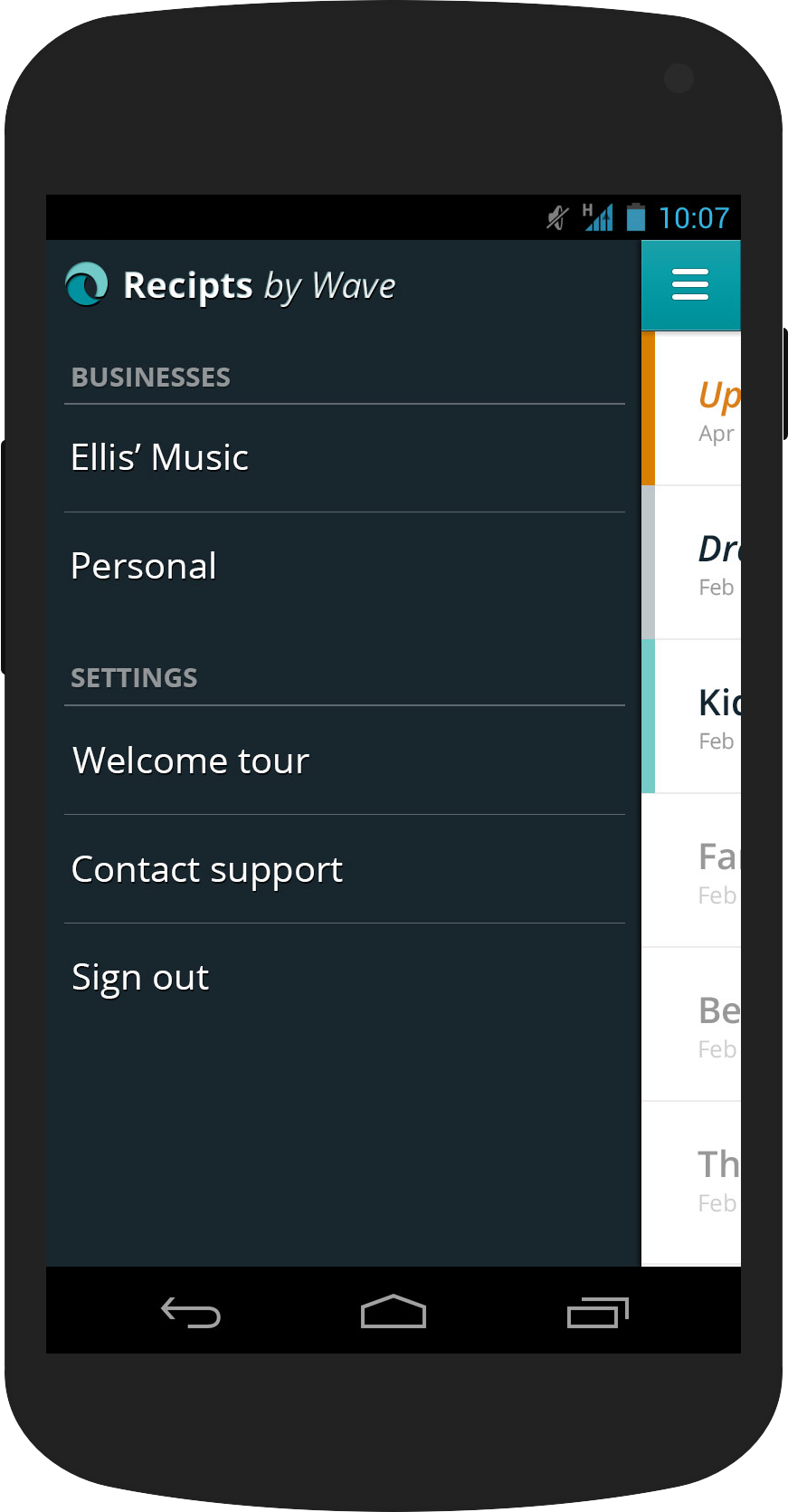Receipts by Wave - Android - Menu